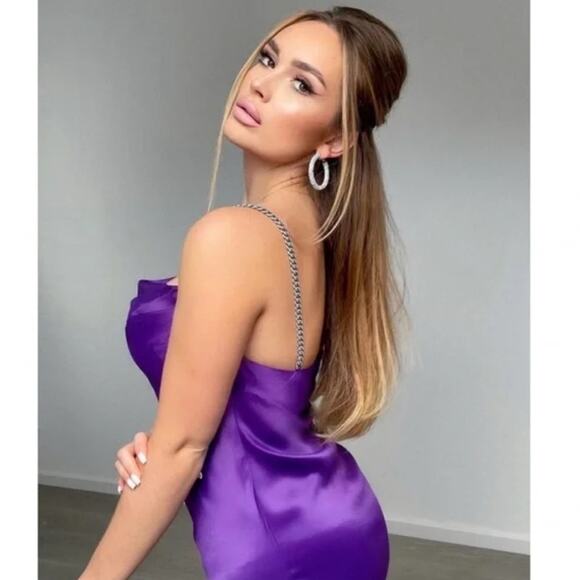 Zara Purple Dress with Chain Rhinestone Straps Adjustable Length Size XS - Picture 5 of 14